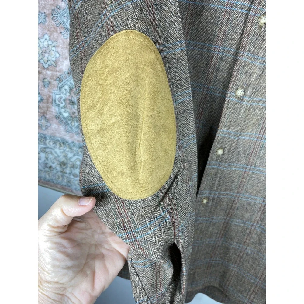 Vintage Pendleton Wool Trail Shirt Men L Brown Plaid Excellent Elbow Patches